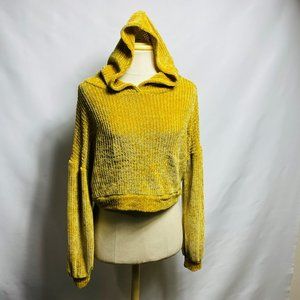 GYPSIES Women's Crop Top Knit Sweater, mustard color Sz S hooded